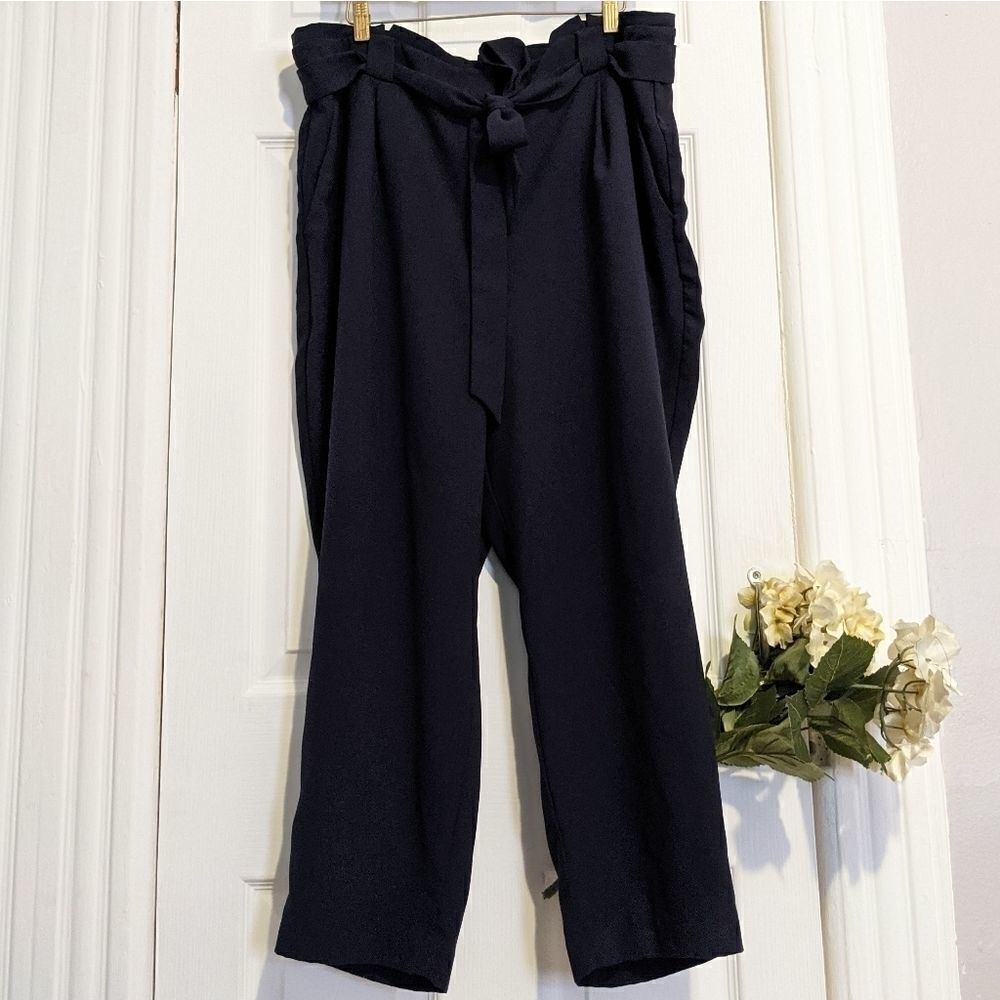 Express High Waisted Paperbag Ankle Pant Navy Plus - Picture 3 of 9